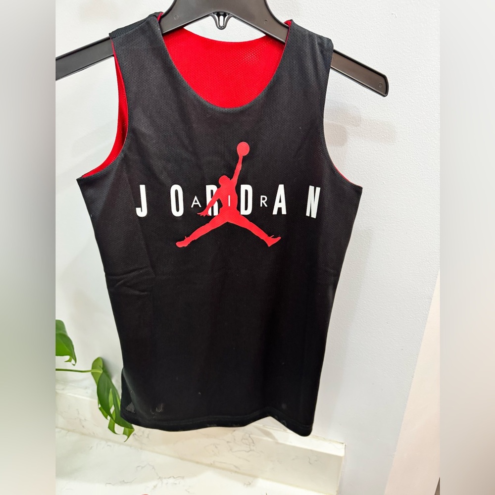 Nike boys Air Jordan reversible, tank top, Jumpman, boys, youth, black, and red